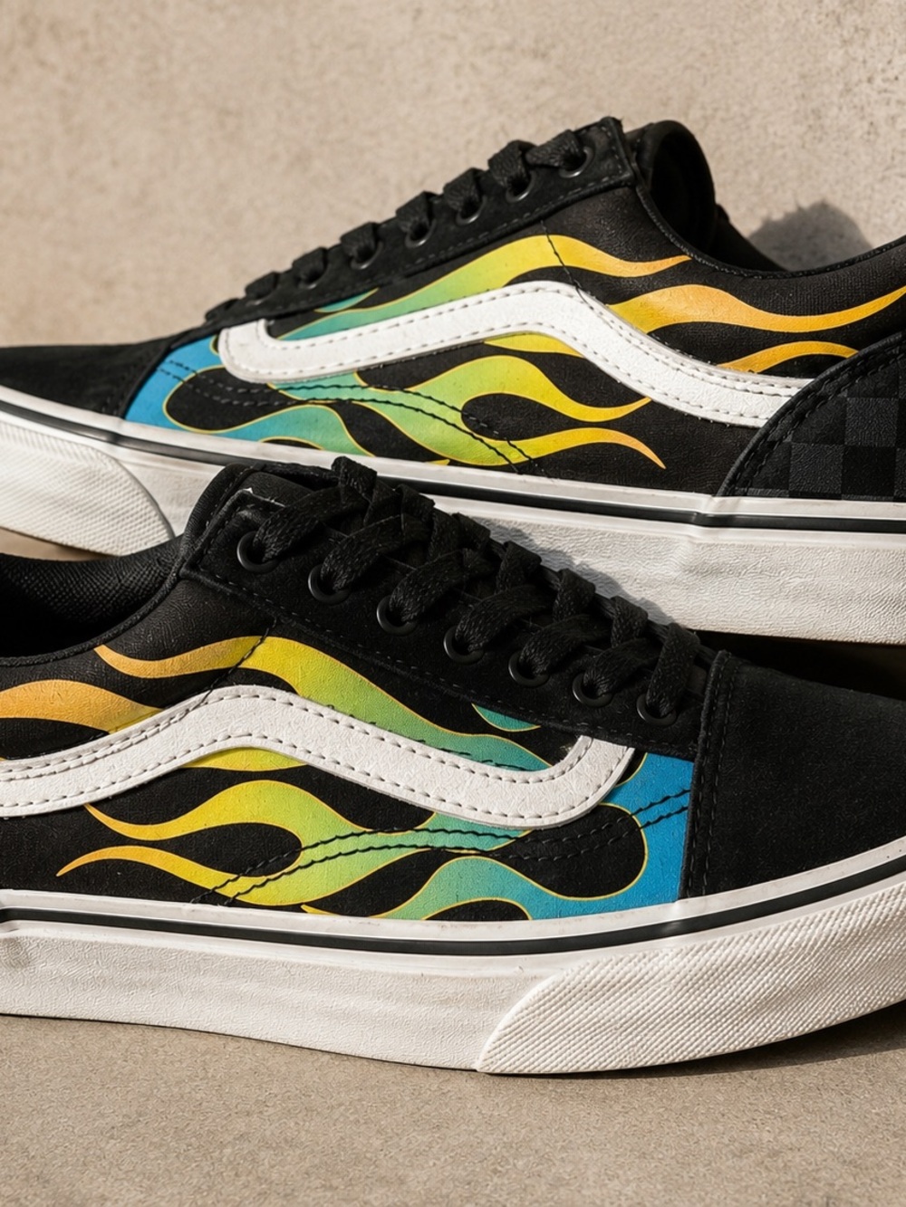 Vans Old Skool Flame Print Sneakers Black Multi-Color Skate Shoes - Picture 4 of 11